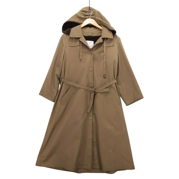 London Fog Jackets & Blazers - vtg London Fog Trench Coat Womens 16 PET Hooded Faux Fur Lined Belted Maincoat